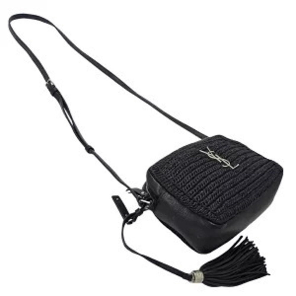 Saint Laurent Bag Shoulder Lou Camera Raffia Black Tassel Fringe Crossbody - Picture 4 of 8